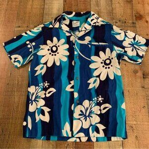 Casual Girl Hawaiian resort wear button up shirt blue and white women’s large